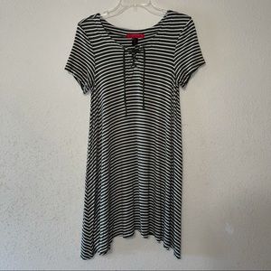 Hot Kiss olive green and white striped dress
